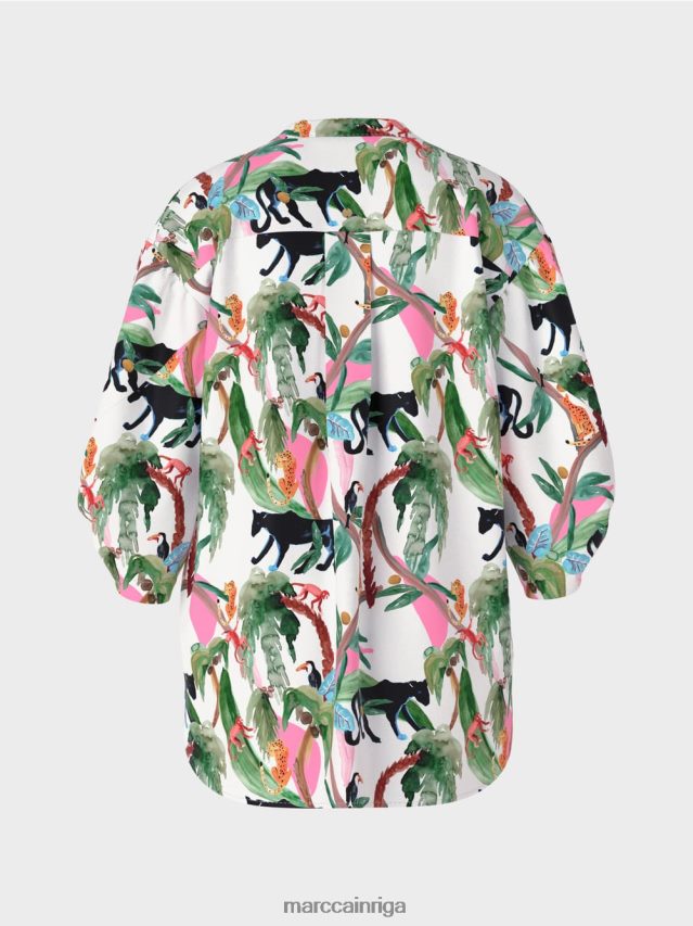 apģērbs gandrīz balts VRBHXD927 Marc Cain kokvilnas blūze dzīvnieku dizainā