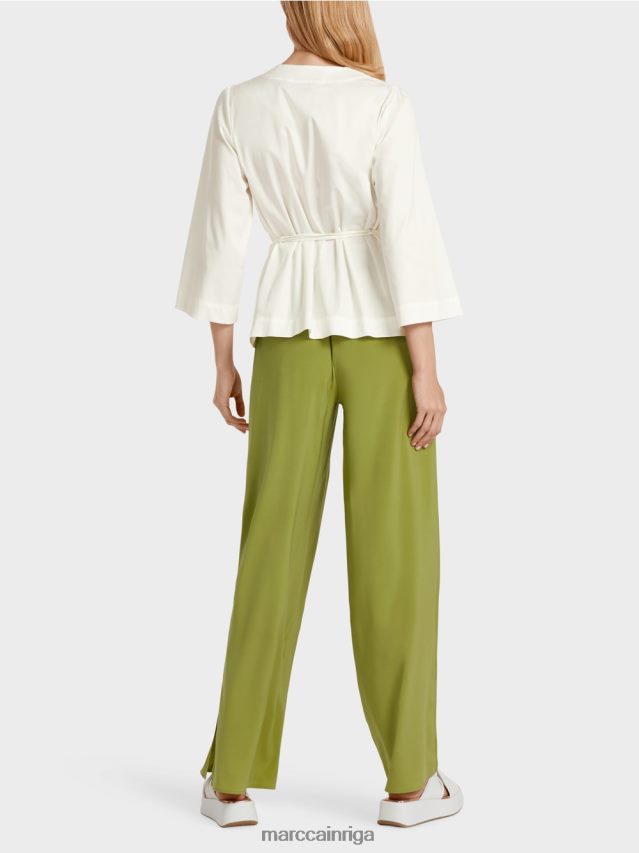 apģērbs gandrīz balts VRBHXD946 Marc Cain kokvilnas blūze ar garām piedurknēm