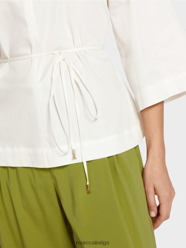 apģērbs gandrīz balts VRBHXD946 Marc Cain kokvilnas blūze ar garām piedurknēm