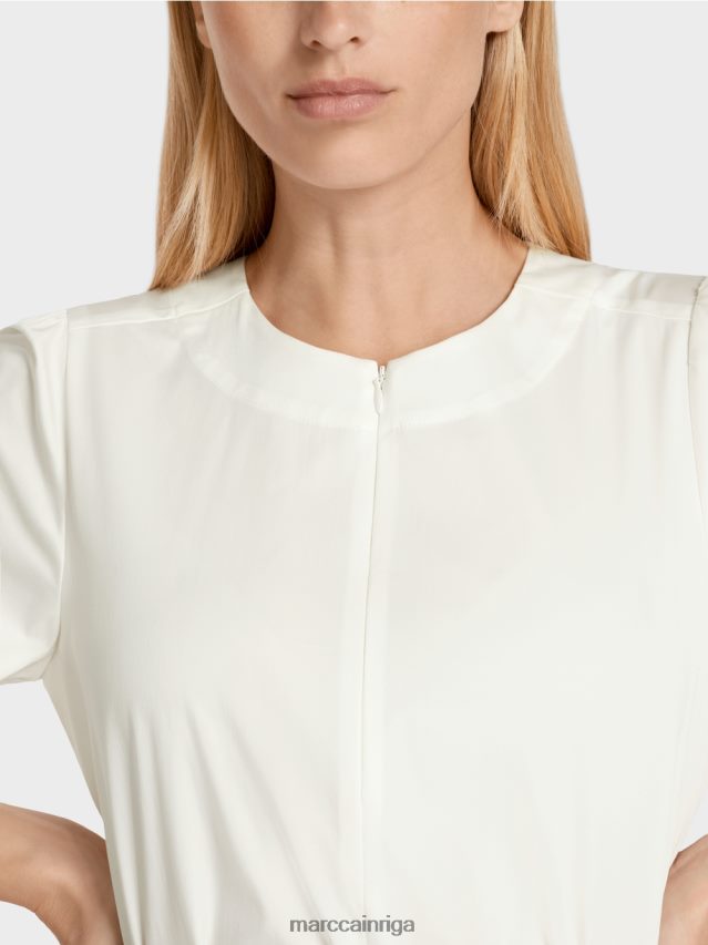 apģērbs gandrīz balts VRBHXD946 Marc Cain kokvilnas blūze ar garām piedurknēm