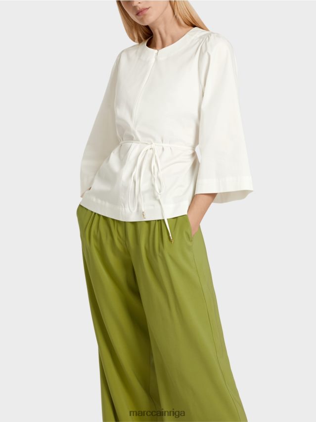 apģērbs gandrīz balts VRBHXD946 Marc Cain kokvilnas blūze ar garām piedurknēm