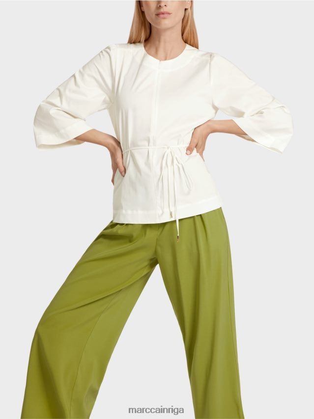 apģērbs gandrīz balts VRBHXD946 Marc Cain kokvilnas blūze ar garām piedurknēm