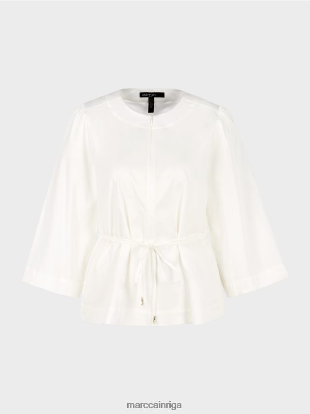 apģērbs gandrīz balts VRBHXD946 Marc Cain kokvilnas blūze ar garām piedurknēm