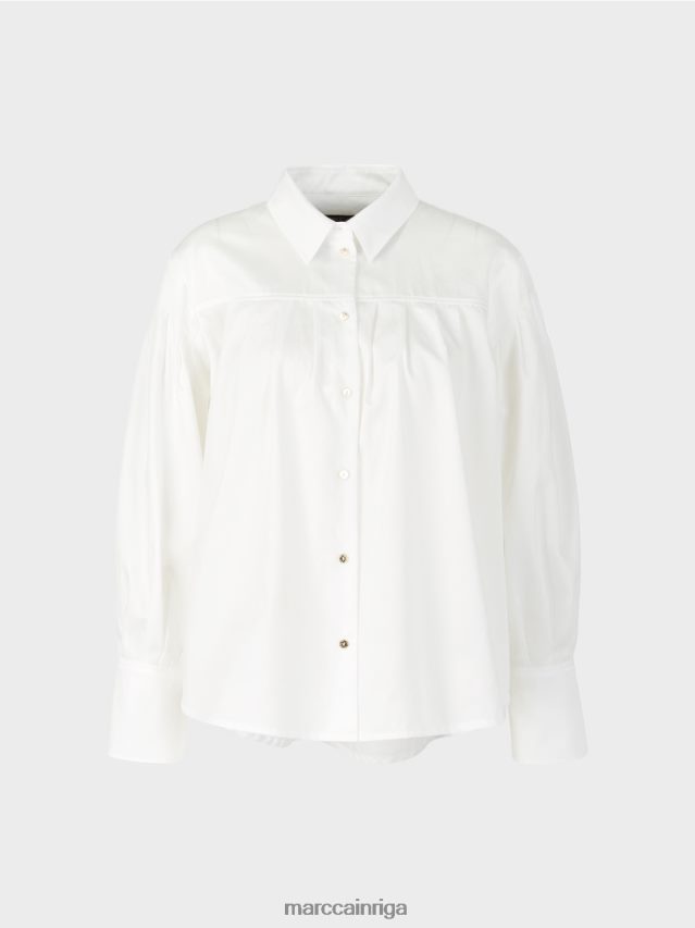 apģērbs gandrīz balts VRBHXD957 Marc Cain blūze ar plecu jūgu un krokām