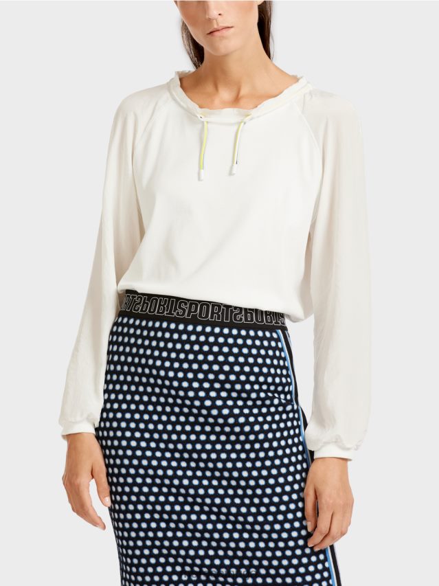 apģērbs gandrīz balts VRBHXD992 Marc Cain blūzes stila tops ar materiālu maisījumu