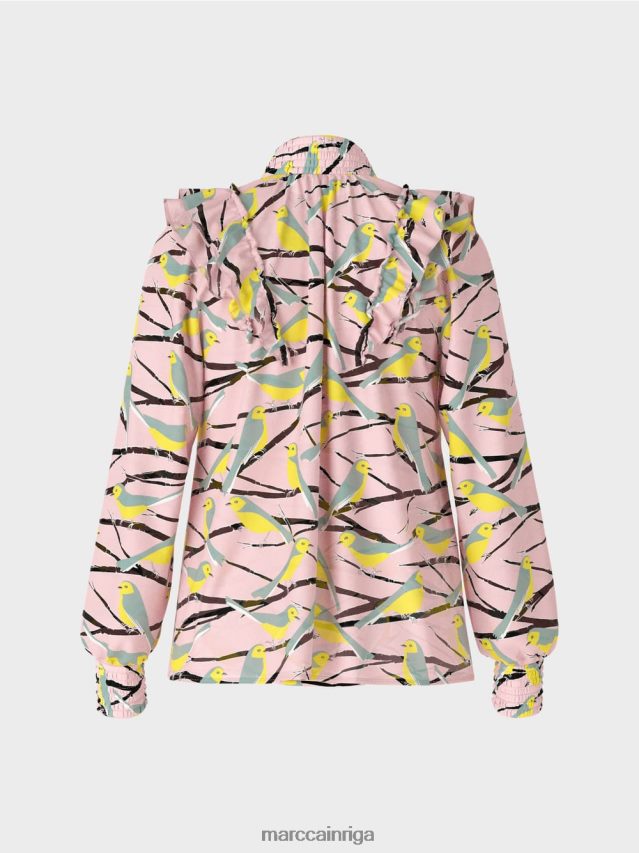 apģērbs mīksts pulveris rozā VRBHXD882 Marc Cain rotaļīga blūze ar putnu dizainu