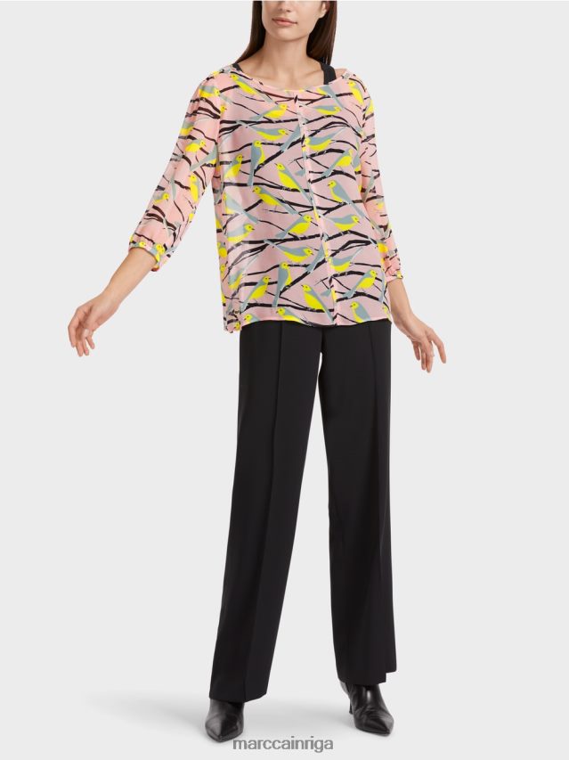 apģērbs mīksts pulveris rozā VRBHXD883 Marc Cain viegla blūze ar putnu dizainu