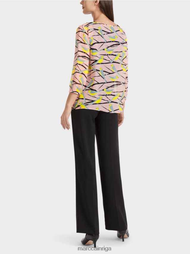 apģērbs mīksts pulveris rozā VRBHXD883 Marc Cain viegla blūze ar putnu dizainu