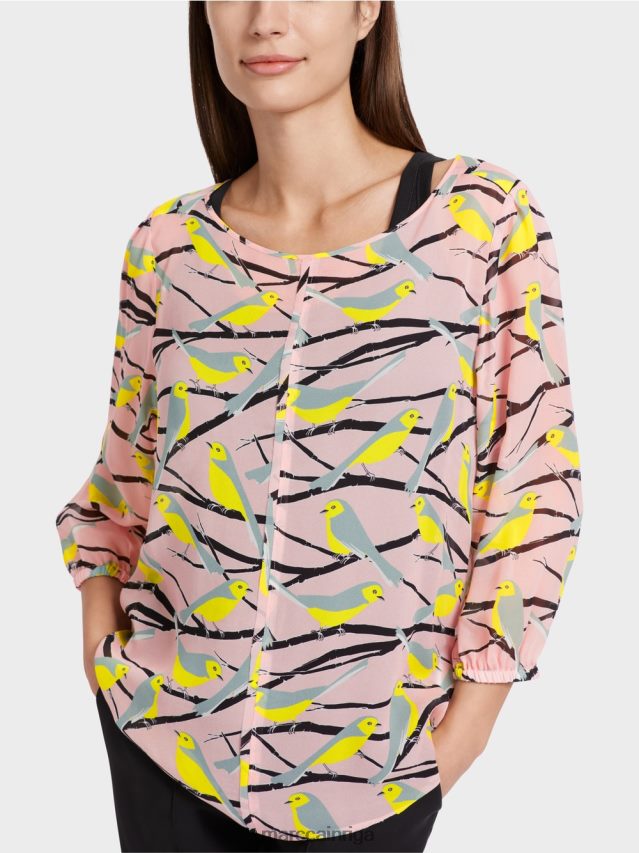 apģērbs mīksts pulveris rozā VRBHXD883 Marc Cain viegla blūze ar putnu dizainu