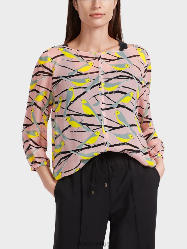 apģērbs mīksts pulveris rozā VRBHXD883 Marc Cain viegla blūze ar putnu dizainu