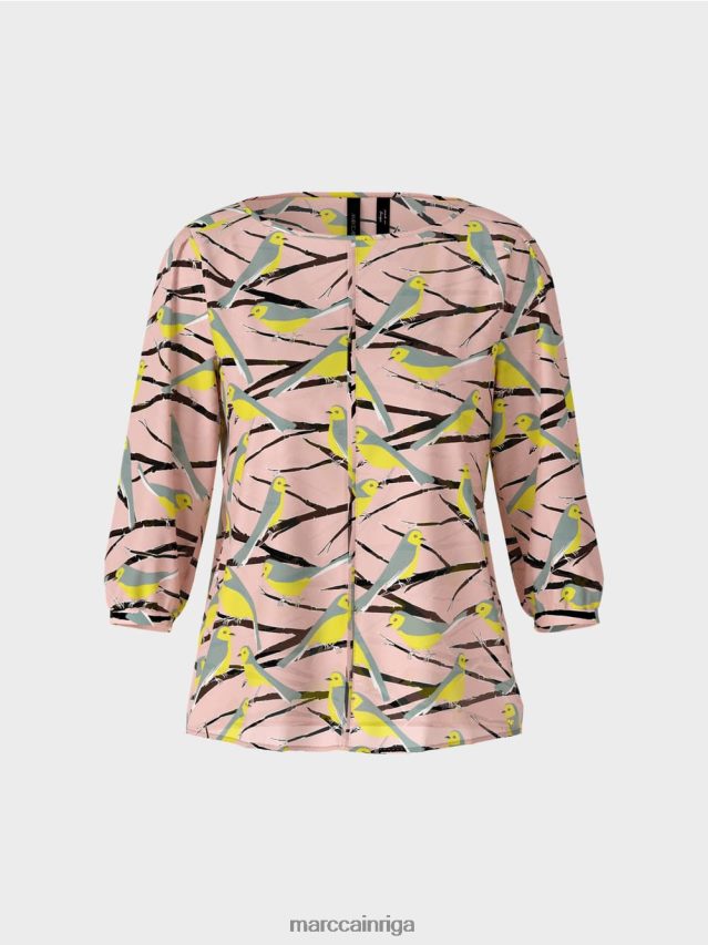 apģērbs mīksts pulveris rozā VRBHXD883 Marc Cain viegla blūze ar putnu dizainu
