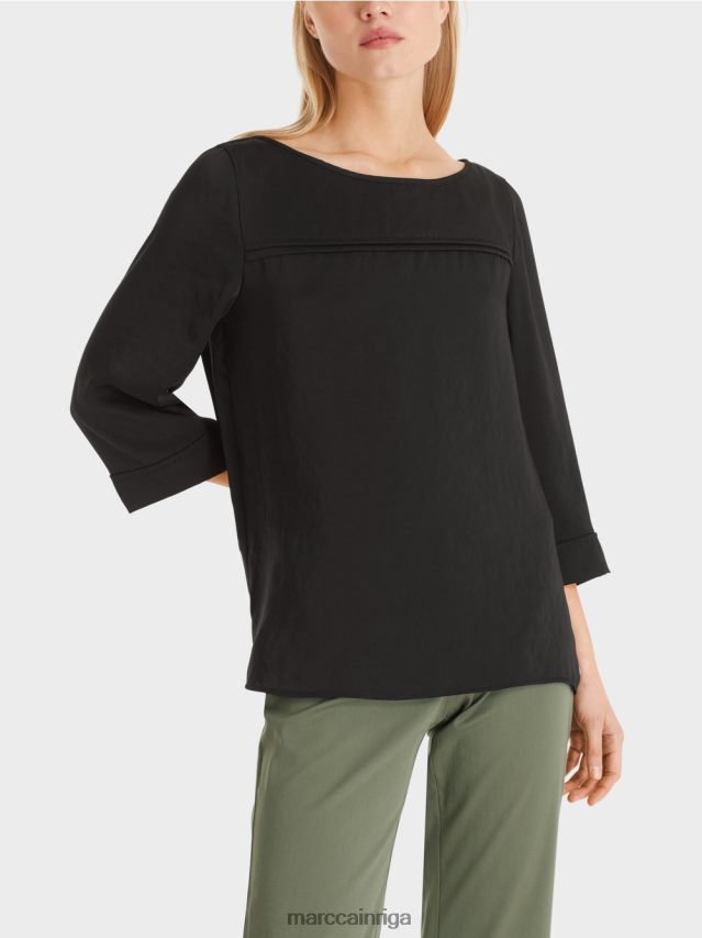 apģērbs melns VRBHXD1001 Marc Cain blūzes stila tops ar laivveida kakla izgriezumu