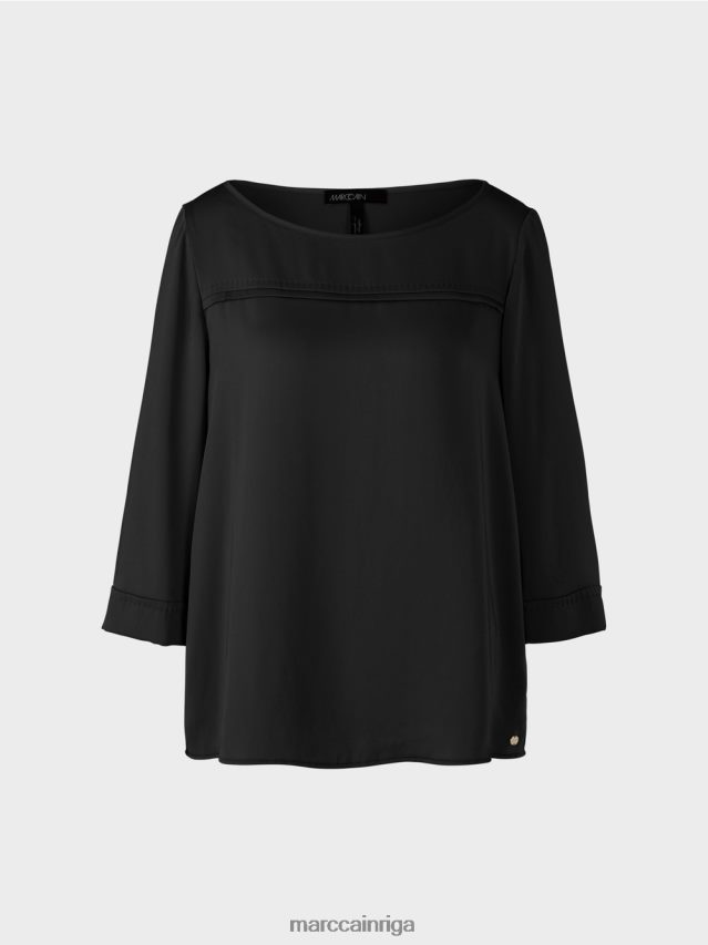 apģērbs melns VRBHXD1001 Marc Cain blūzes stila tops ar laivveida kakla izgriezumu