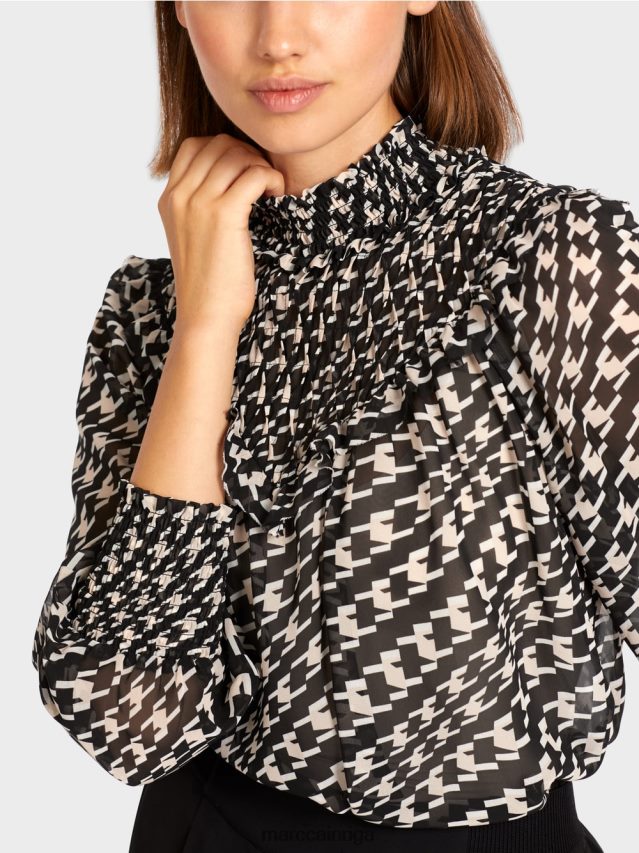 apģērbs melns VRBHXD1006 Marc Cain blūze ar smocked apkakli