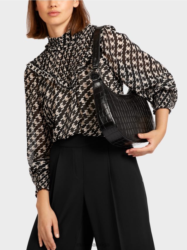 apģērbs melns VRBHXD1006 Marc Cain blūze ar smocked apkakli