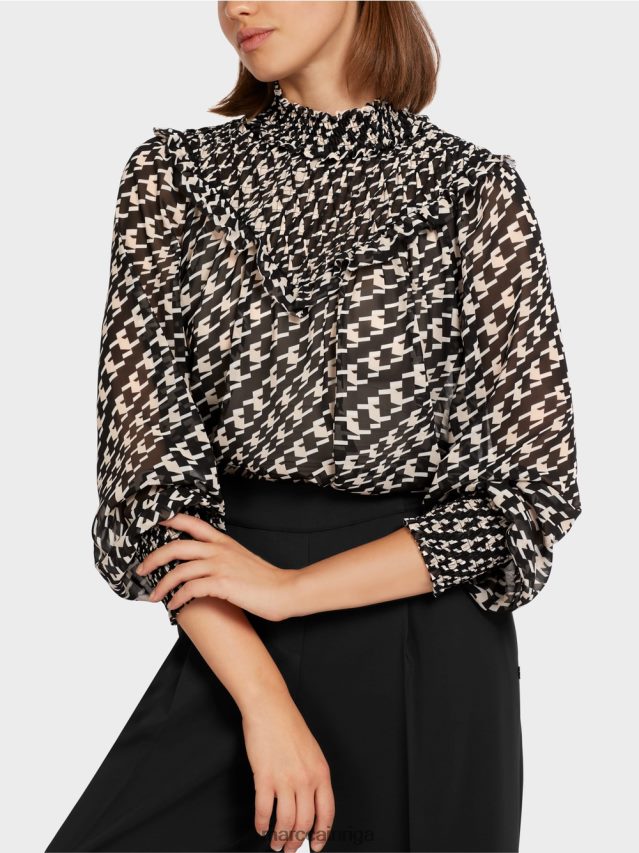 apģērbs melns VRBHXD1006 Marc Cain blūze ar smocked apkakli