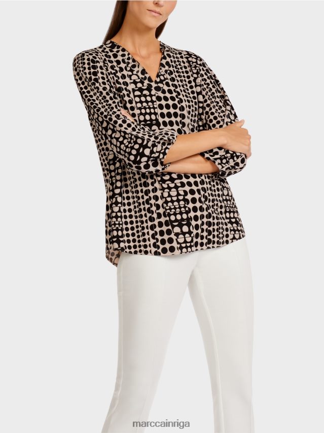 apģērbs melns VRBHXD1013 Marc Cain blūzes stila tops ar v veida izgriezumu