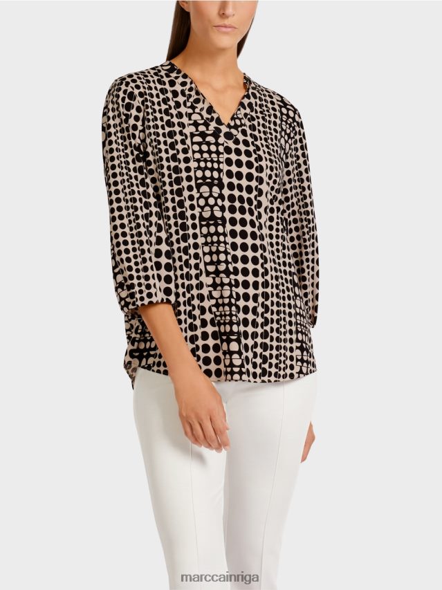 apģērbs melns VRBHXD1013 Marc Cain blūzes stila tops ar v veida izgriezumu