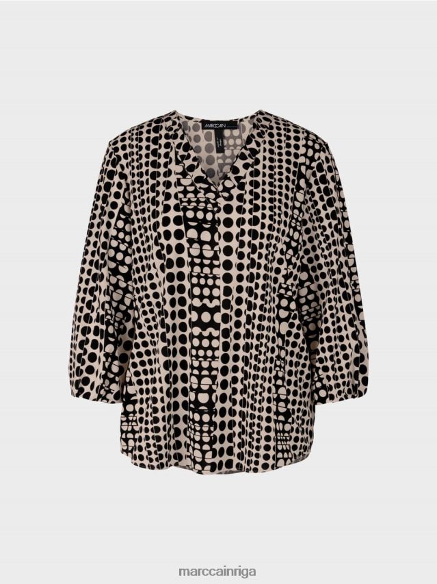 apģērbs melns VRBHXD1013 Marc Cain blūzes stila tops ar v veida izgriezumu