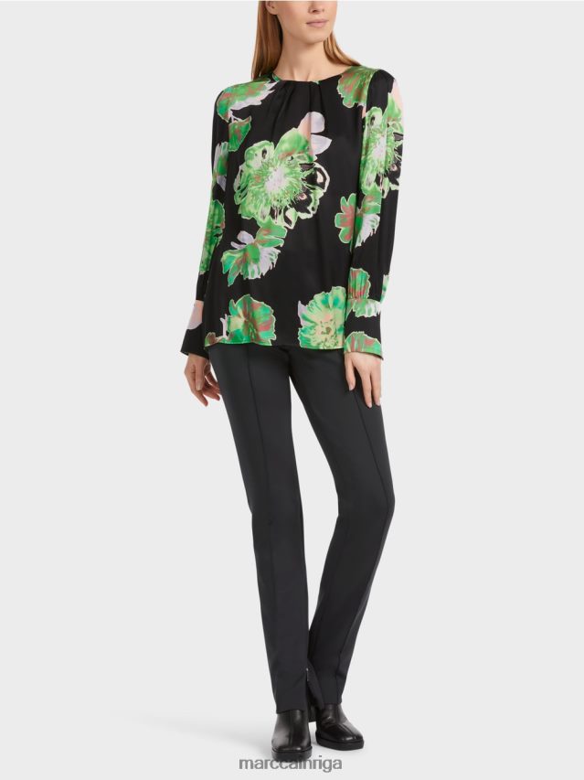 apģērbs melns VRBHXD845 Marc Cain blūze ar kroku apaļu kaklu
