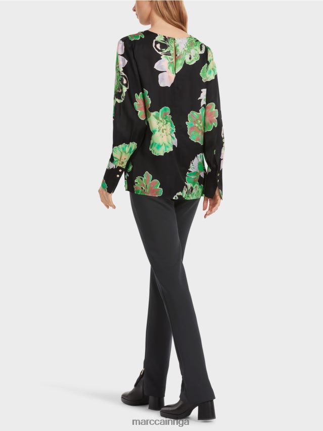 apģērbs melns VRBHXD845 Marc Cain blūze ar kroku apaļu kaklu