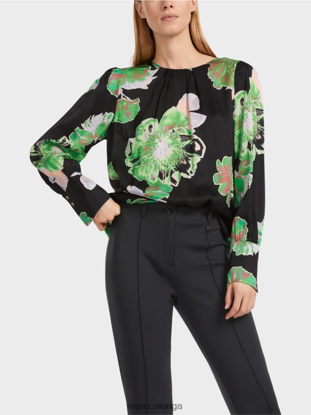 apģērbs melns VRBHXD845 Marc Cain blūze ar kroku apaļu kaklu