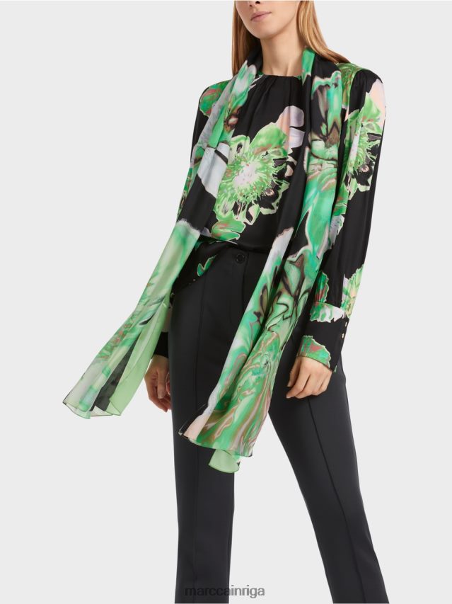 apģērbs melns VRBHXD845 Marc Cain blūze ar kroku apaļu kaklu