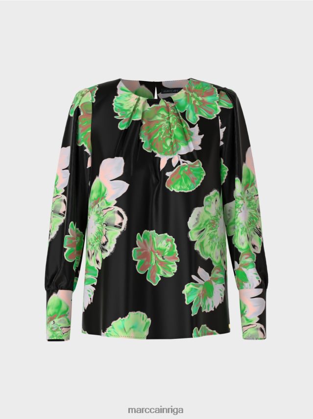 apģērbs melns VRBHXD845 Marc Cain blūze ar kroku apaļu kaklu