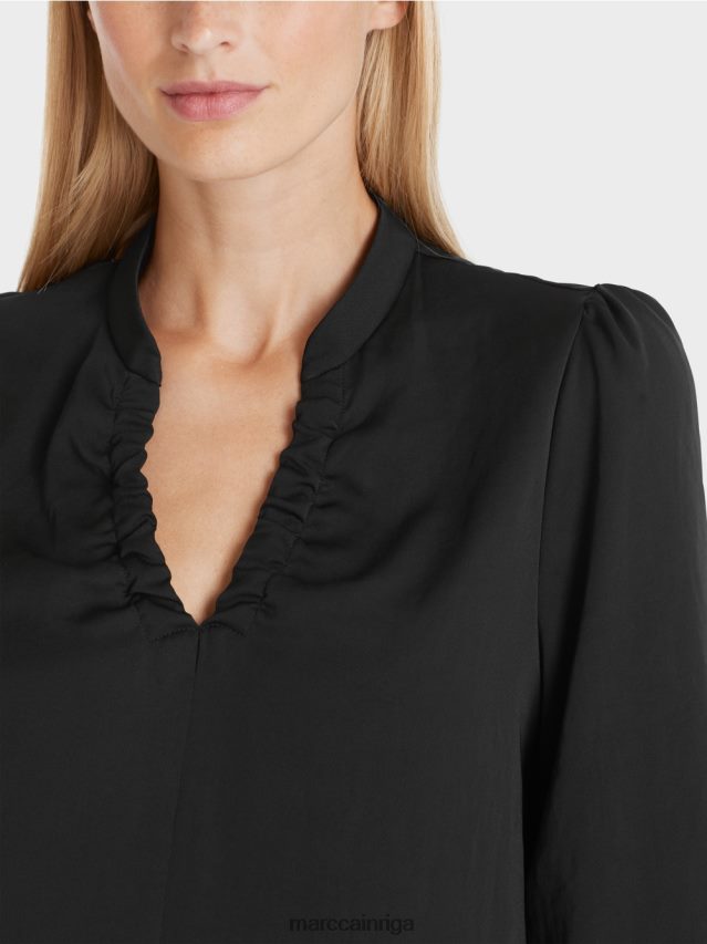 apģērbs melns VRBHXD863 Marc Cain blūze ar sievišķīgām detaļām