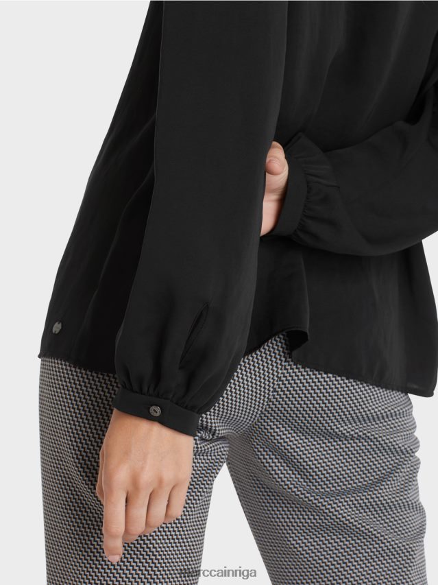 apģērbs melns VRBHXD863 Marc Cain blūze ar sievišķīgām detaļām