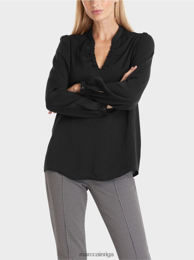apģērbs melns VRBHXD863 Marc Cain blūze ar sievišķīgām detaļām