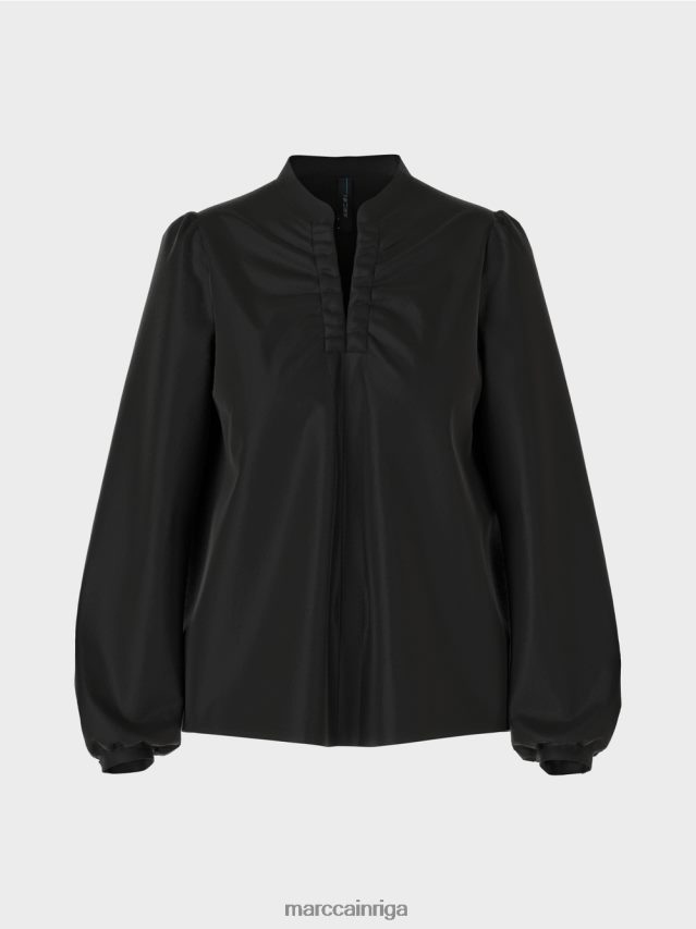 apģērbs melns VRBHXD863 Marc Cain blūze ar sievišķīgām detaļām