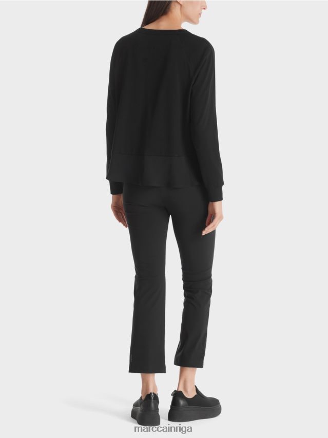 apģērbs melns VRBHXD874 Marc Cain raglāna blūze ar materiālu maisījumu