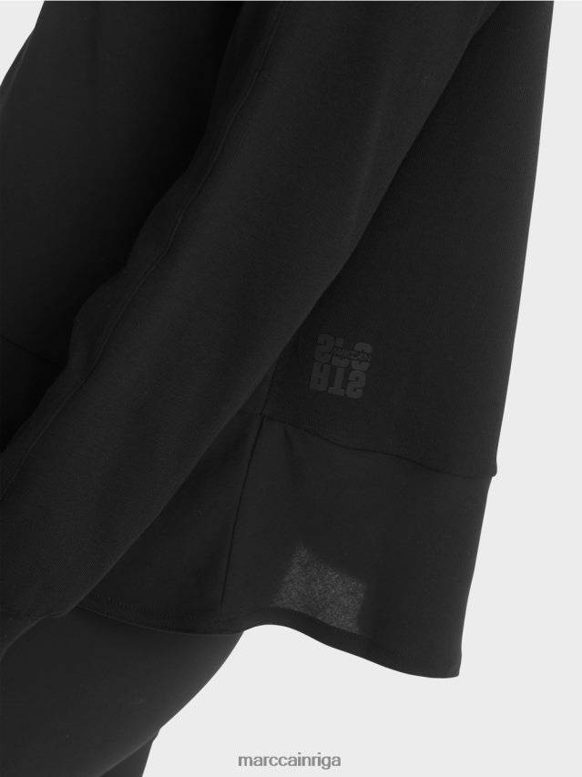 apģērbs melns VRBHXD874 Marc Cain raglāna blūze ar materiālu maisījumu