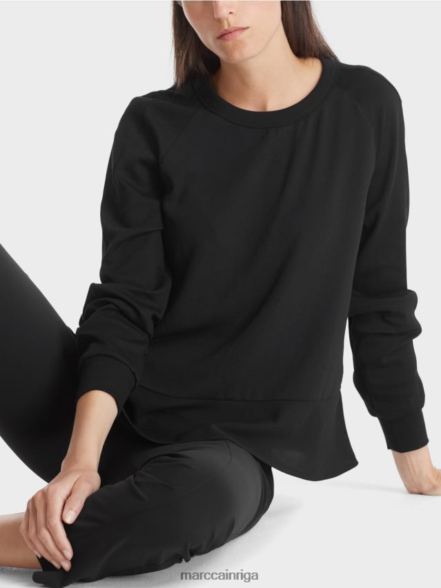 apģērbs melns VRBHXD874 Marc Cain raglāna blūze ar materiālu maisījumu