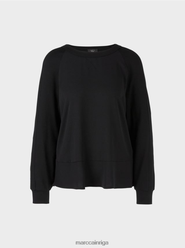 apģērbs melns VRBHXD874 Marc Cain raglāna blūze ar materiālu maisījumu