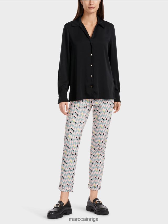 apģērbs melns VRBHXD889 Marc Cain klasiska kreklblūze ar v-veida kakla izgriezumu