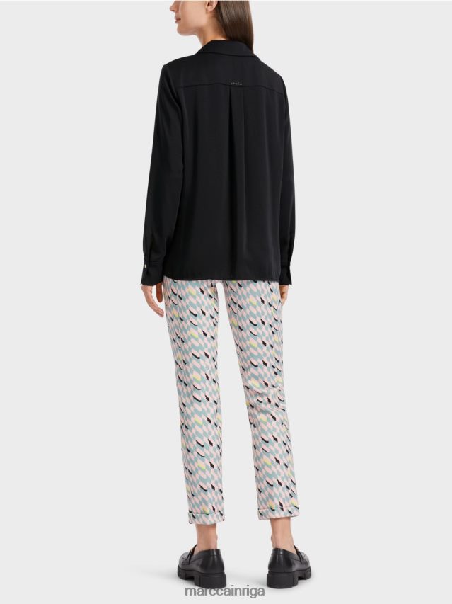 apģērbs melns VRBHXD889 Marc Cain klasiska kreklblūze ar v-veida kakla izgriezumu