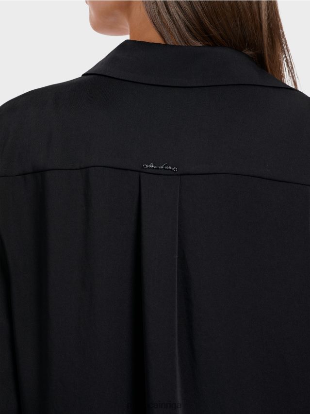 apģērbs melns VRBHXD889 Marc Cain klasiska kreklblūze ar v-veida kakla izgriezumu