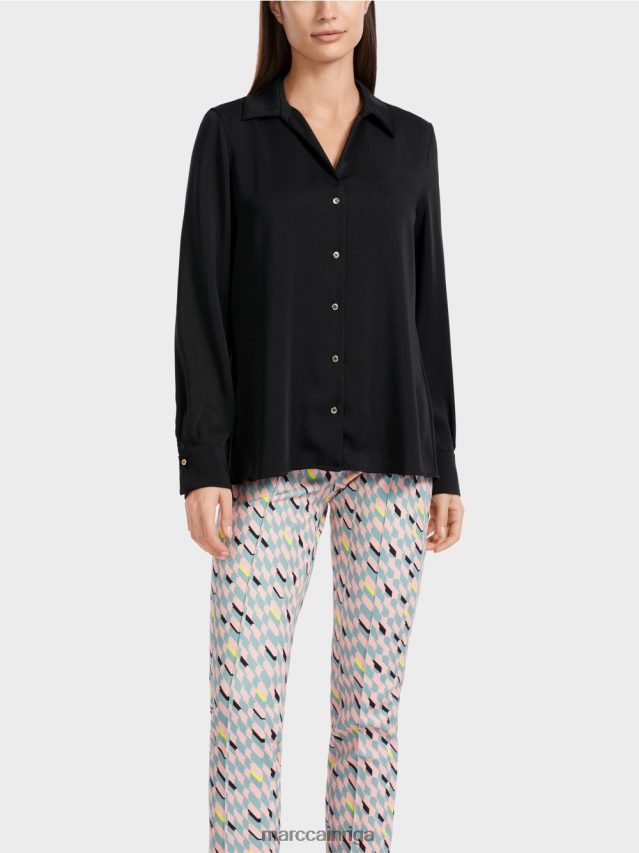 apģērbs melns VRBHXD889 Marc Cain klasiska kreklblūze ar v-veida kakla izgriezumu