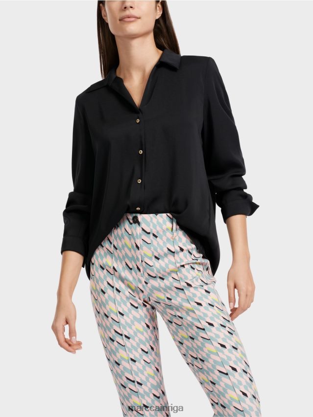 apģērbs melns VRBHXD889 Marc Cain klasiska kreklblūze ar v-veida kakla izgriezumu