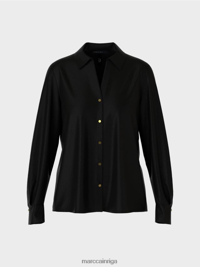 apģērbs melns VRBHXD889 Marc Cain klasiska kreklblūze ar v-veida kakla izgriezumu