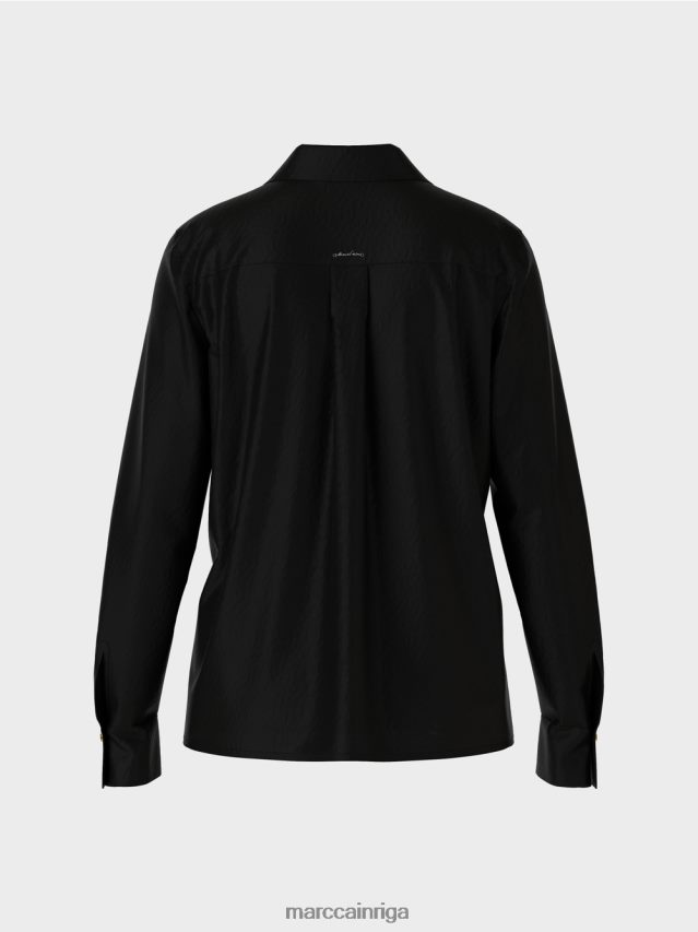 apģērbs melns VRBHXD889 Marc Cain klasiska kreklblūze ar v-veida kakla izgriezumu