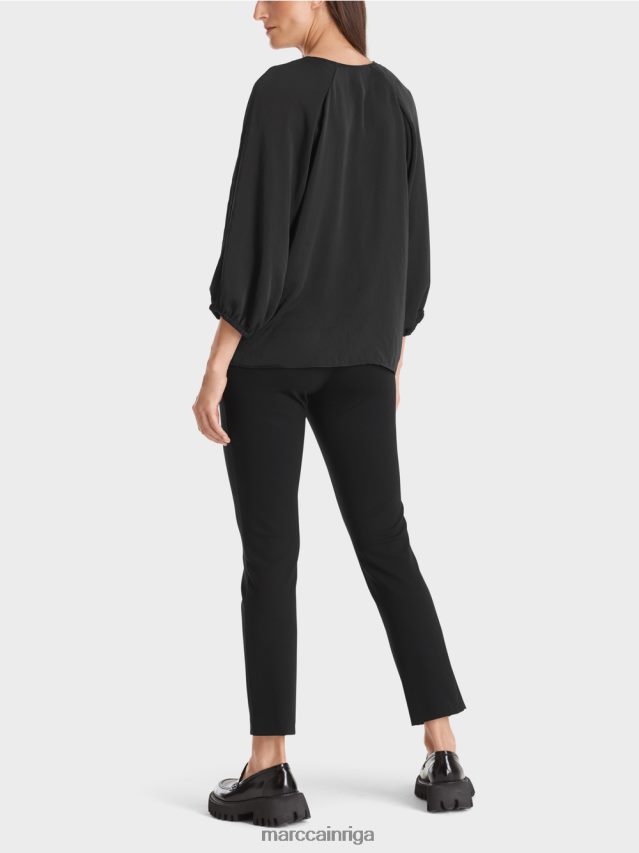 apģērbs melns VRBHXD892 Marc Cain v-veida kakla izgriezums \"pārdomājiet kopā blūzi