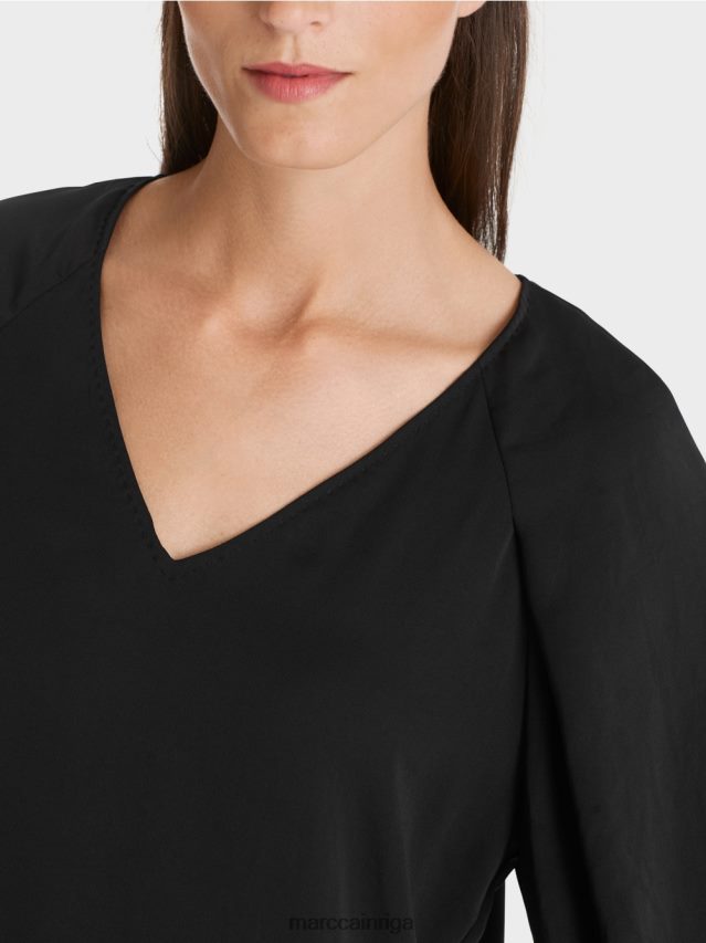 apģērbs melns VRBHXD892 Marc Cain v-veida kakla izgriezums \"pārdomājiet kopā blūzi