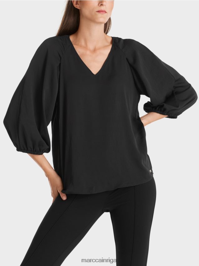 apģērbs melns VRBHXD892 Marc Cain v-veida kakla izgriezums \"pārdomājiet kopā blūzi