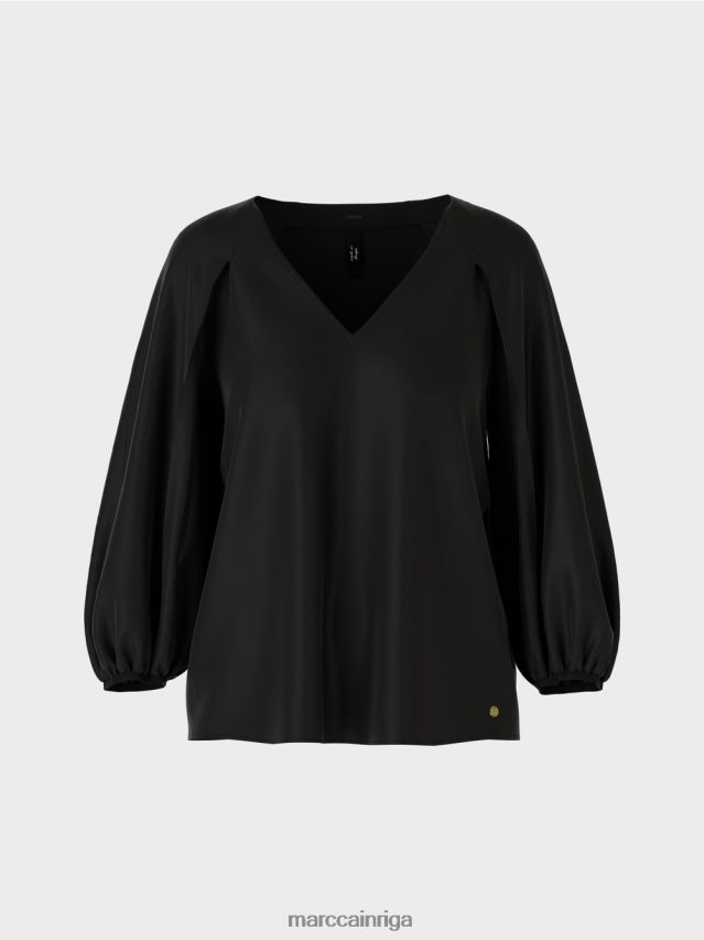 apģērbs melns VRBHXD892 Marc Cain v-veida kakla izgriezums \"pārdomājiet kopā blūzi