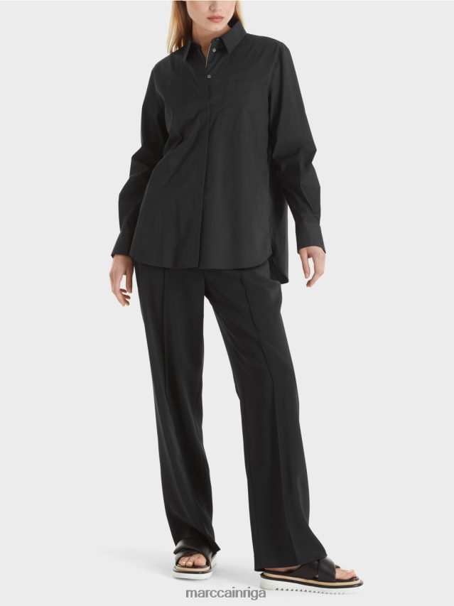 apģērbs melns VRBHXD893 Marc Cain kokvilnas elastīga blūze