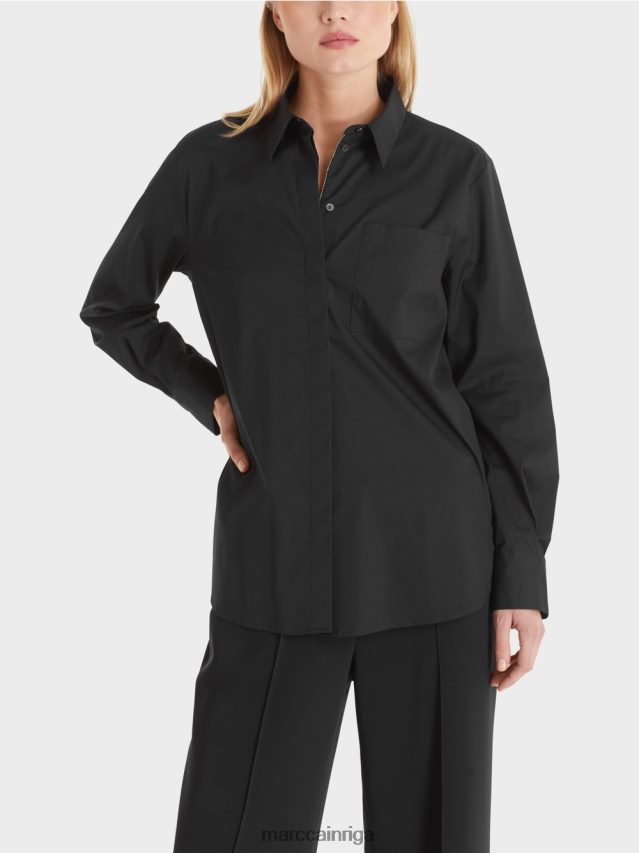 apģērbs melns VRBHXD893 Marc Cain kokvilnas elastīga blūze