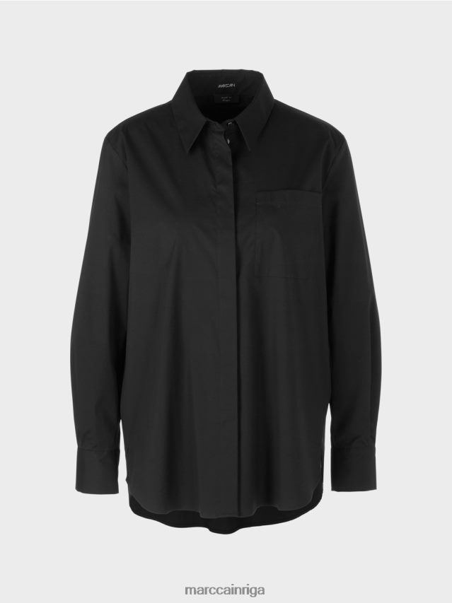 apģērbs melns VRBHXD893 Marc Cain kokvilnas elastīga blūze